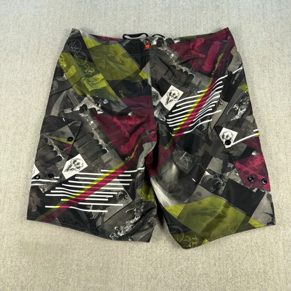 Tony Hawk Board Shorts Men 36 Multicolor Skateboard Skull Graphic Cargo Swim